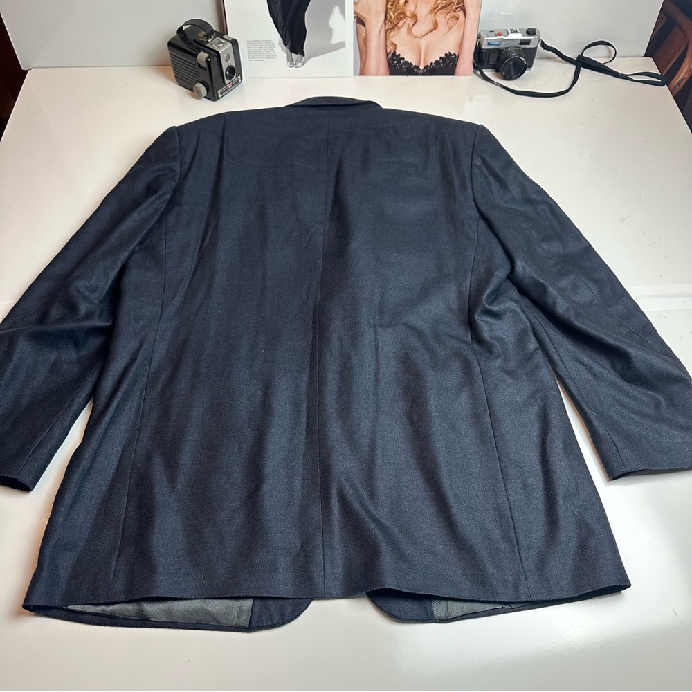 Oscar de la Renta Silk Wool Navy Blazer | Heritage Office Classic | 46L - Picture 4 of 12